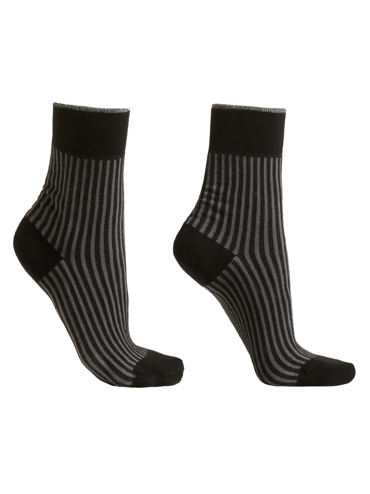 Meia Curta Com Listras - Preto