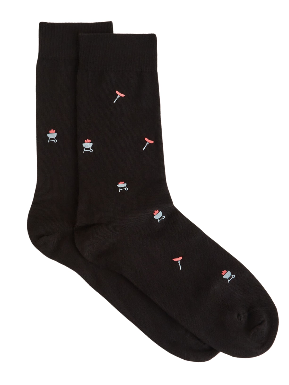 Meia Curta Com Padrão De Churrasco Masculina - Preto