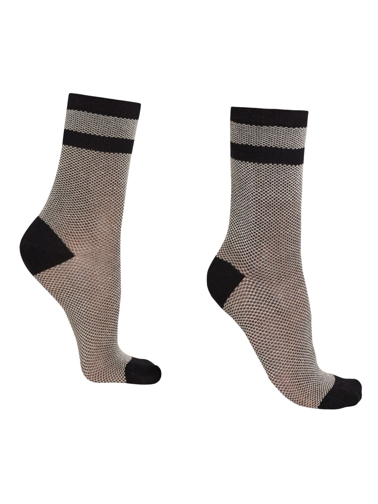 Meia Curta Com Padrão De Listras e Glitter - Off-White