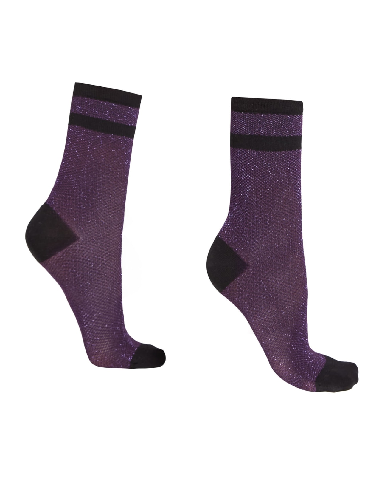 Meia Curta Com Padrão De Listras e Glitter - Roxo