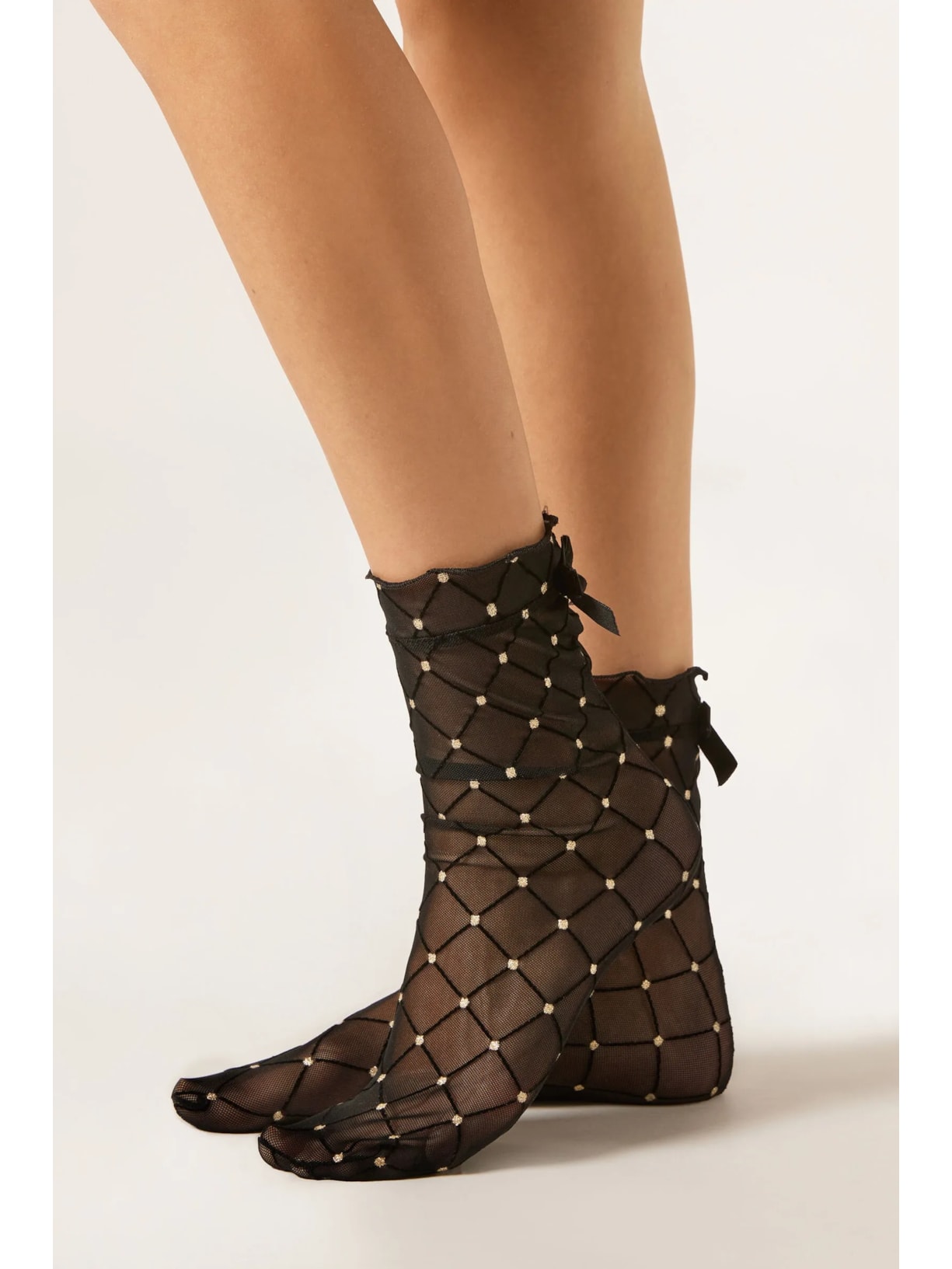 Meia Curta Com Padrão De Losangos e Strass Preto Calzedonia