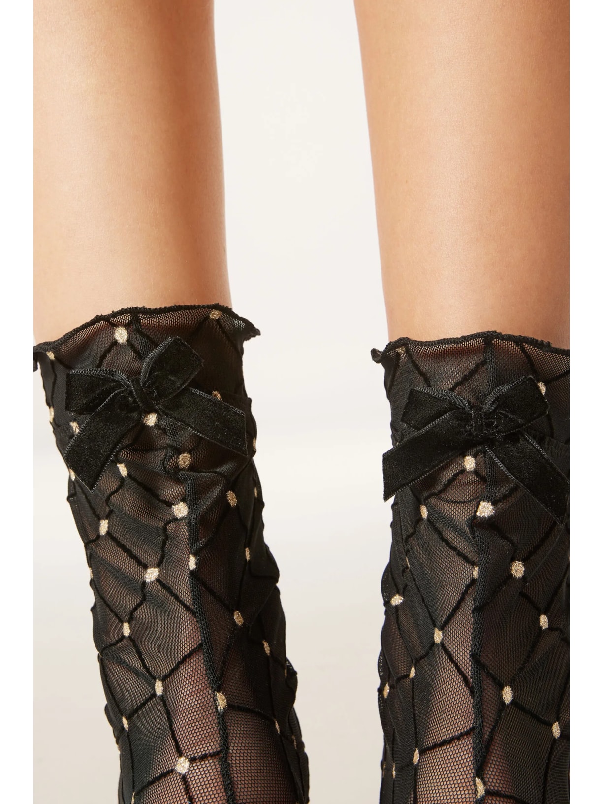 Meia Curta Com Padrão De Losangos e Strass Preto Calzedonia