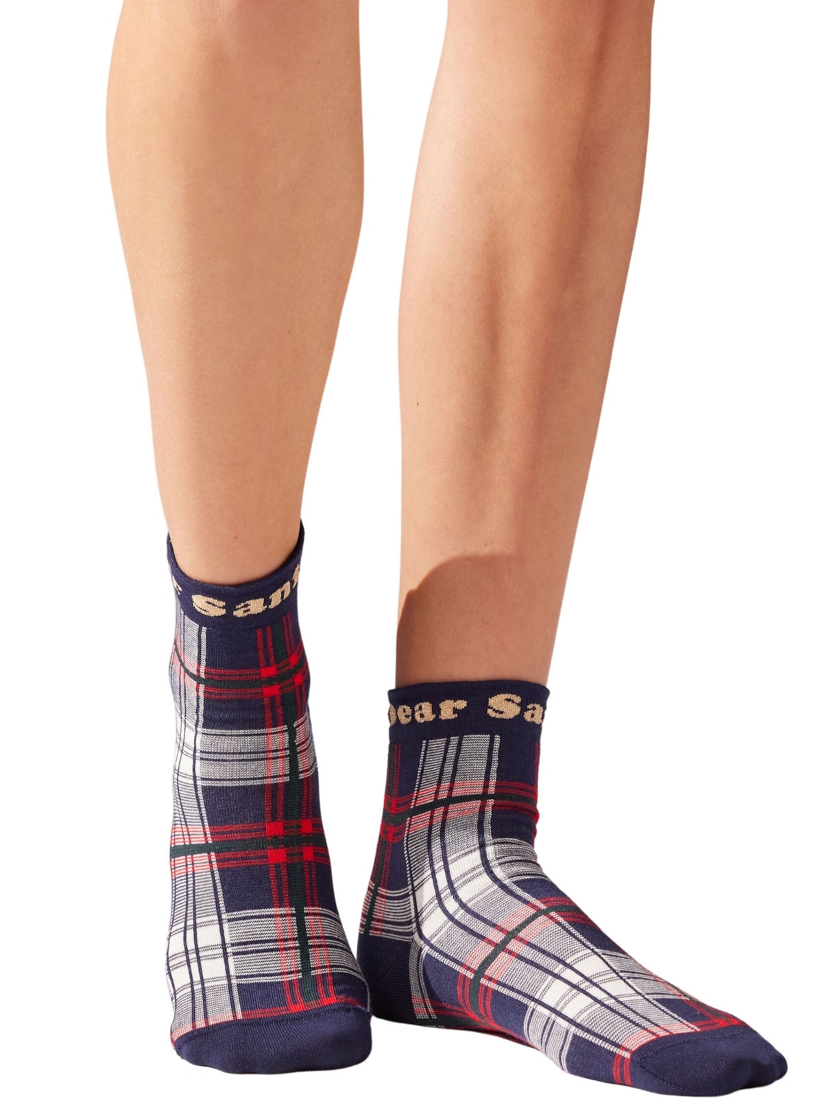 Meia Curta Com Padrão De Natal - Azul