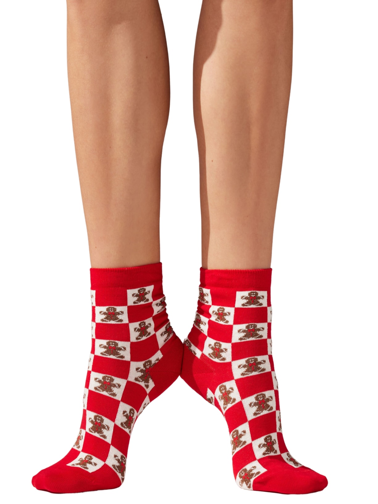Meia Curta Com Padrão De Natal - Vermelho