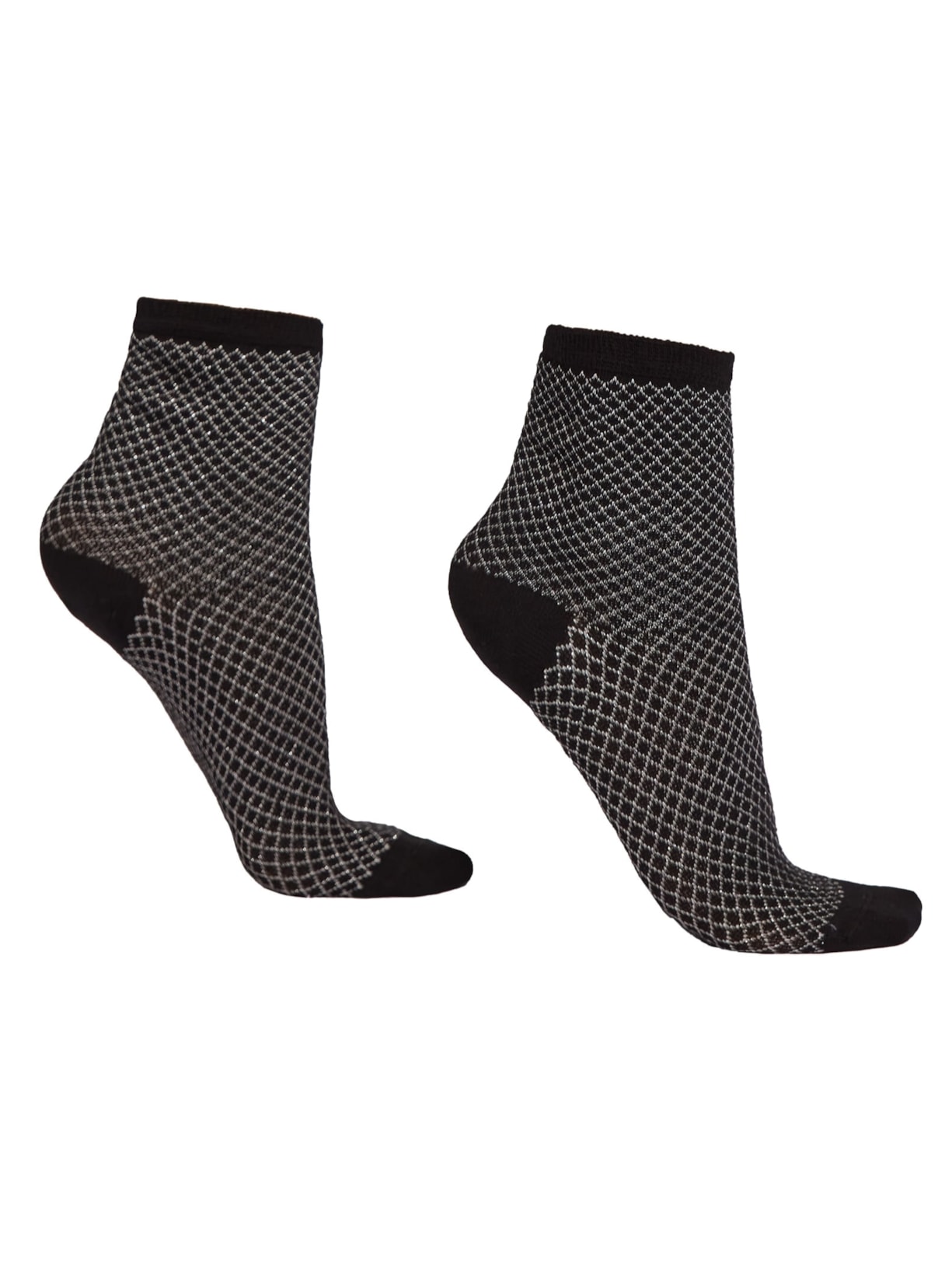 Meia Curta Com Padrão Losangos Com Glitter - Preto