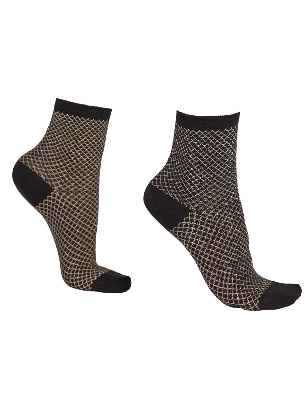 Meia Curta Com Padrão Losangos Com Glitter - Preto