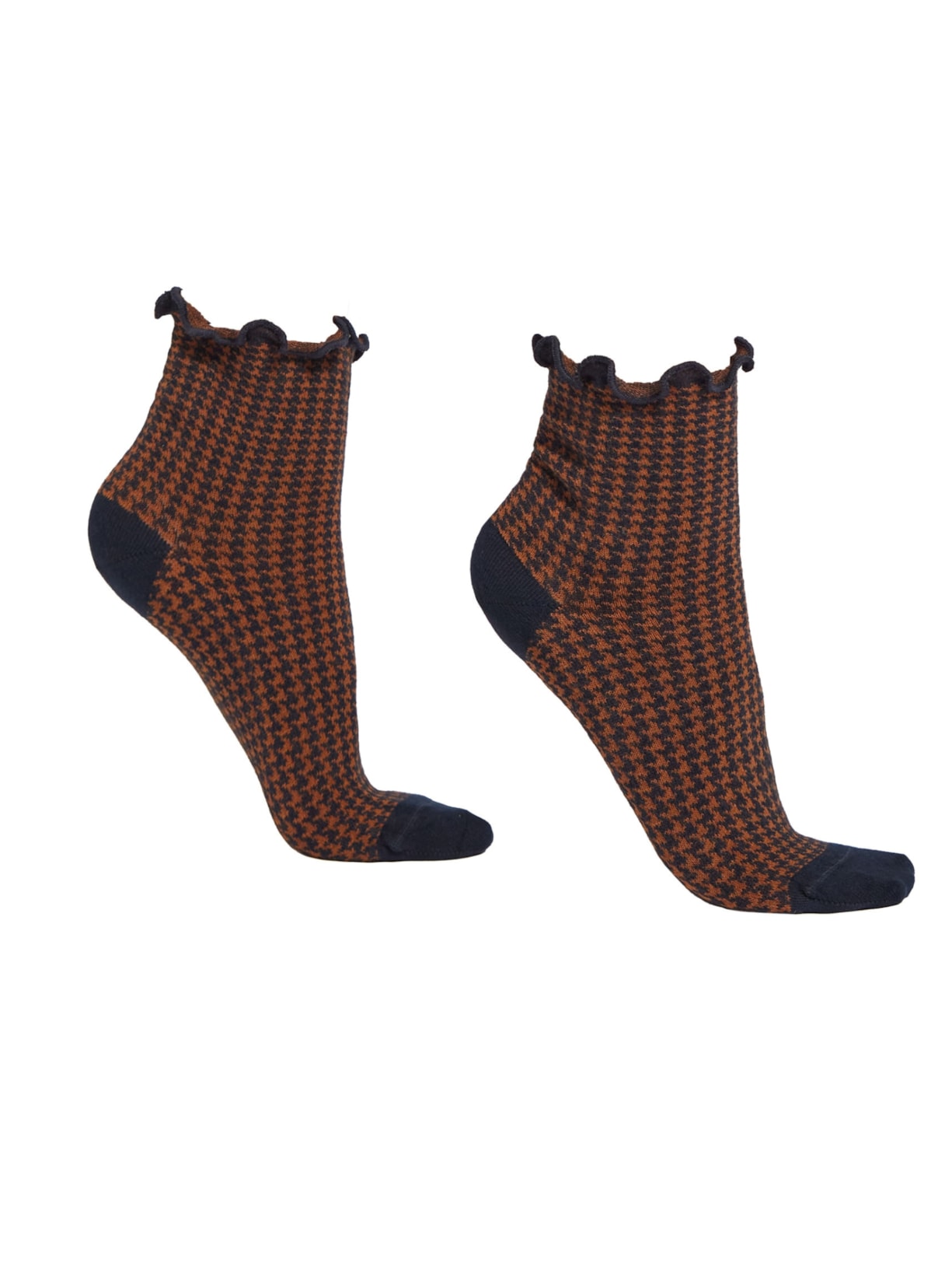 Meia Curta Com Padrão Pied-De-Poule - Marrom