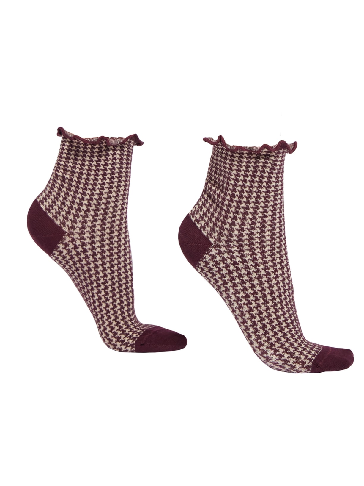 Meia Curta Com Padrão Pied-De-Poule - Vermelho