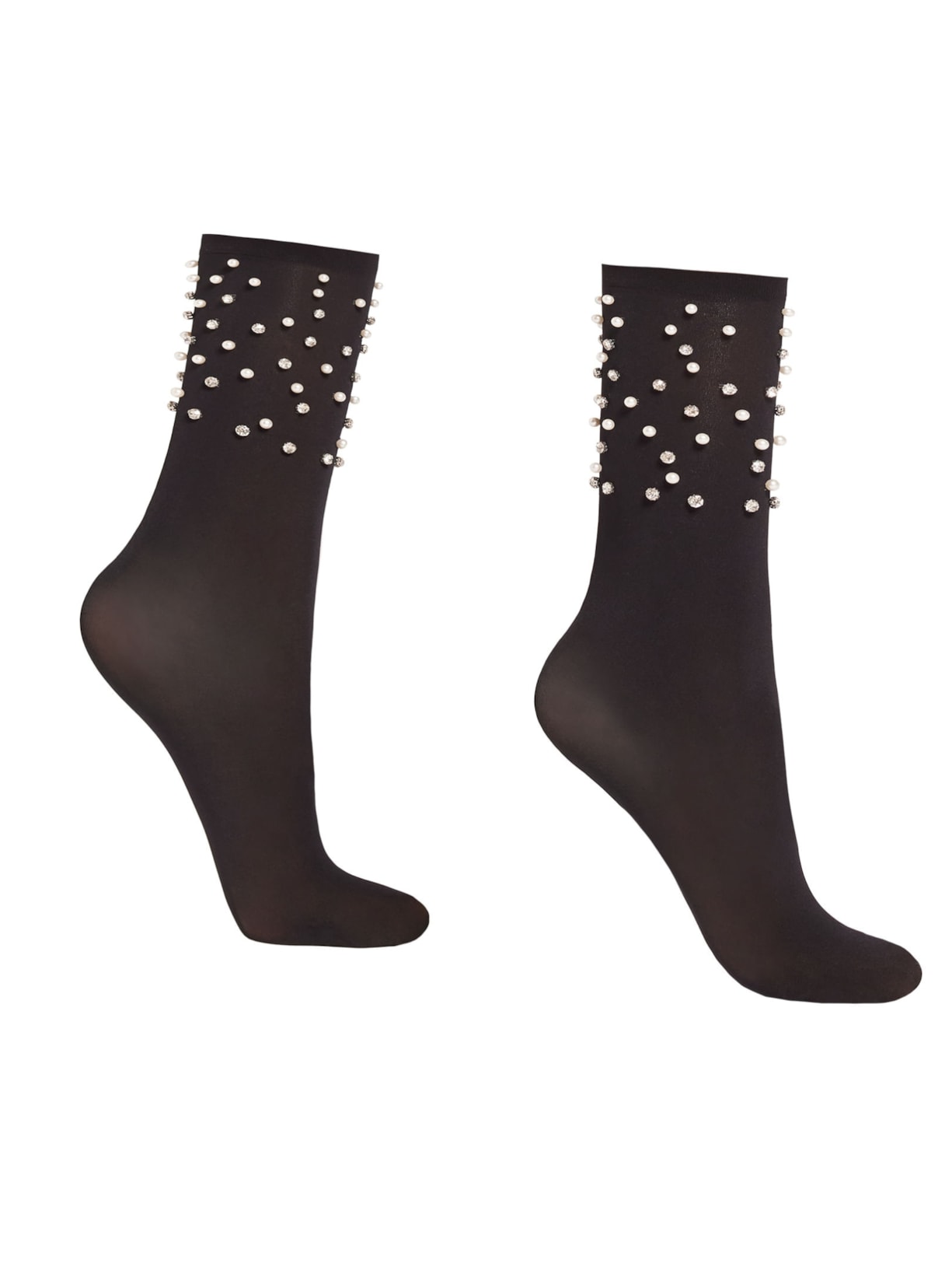 Meia Curta Com Pérolas e Strass - Preto