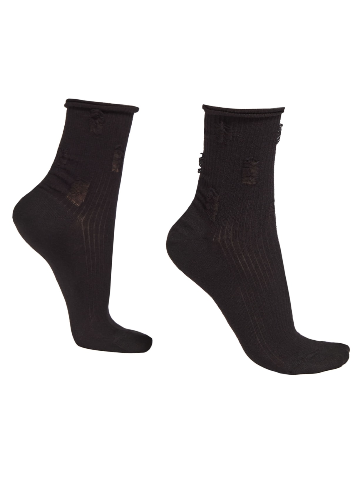 Meia Curta Efeito Rasgado - Preto