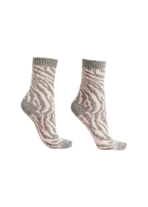 Meia Curta Efeito Soft Animal Print - Cinza