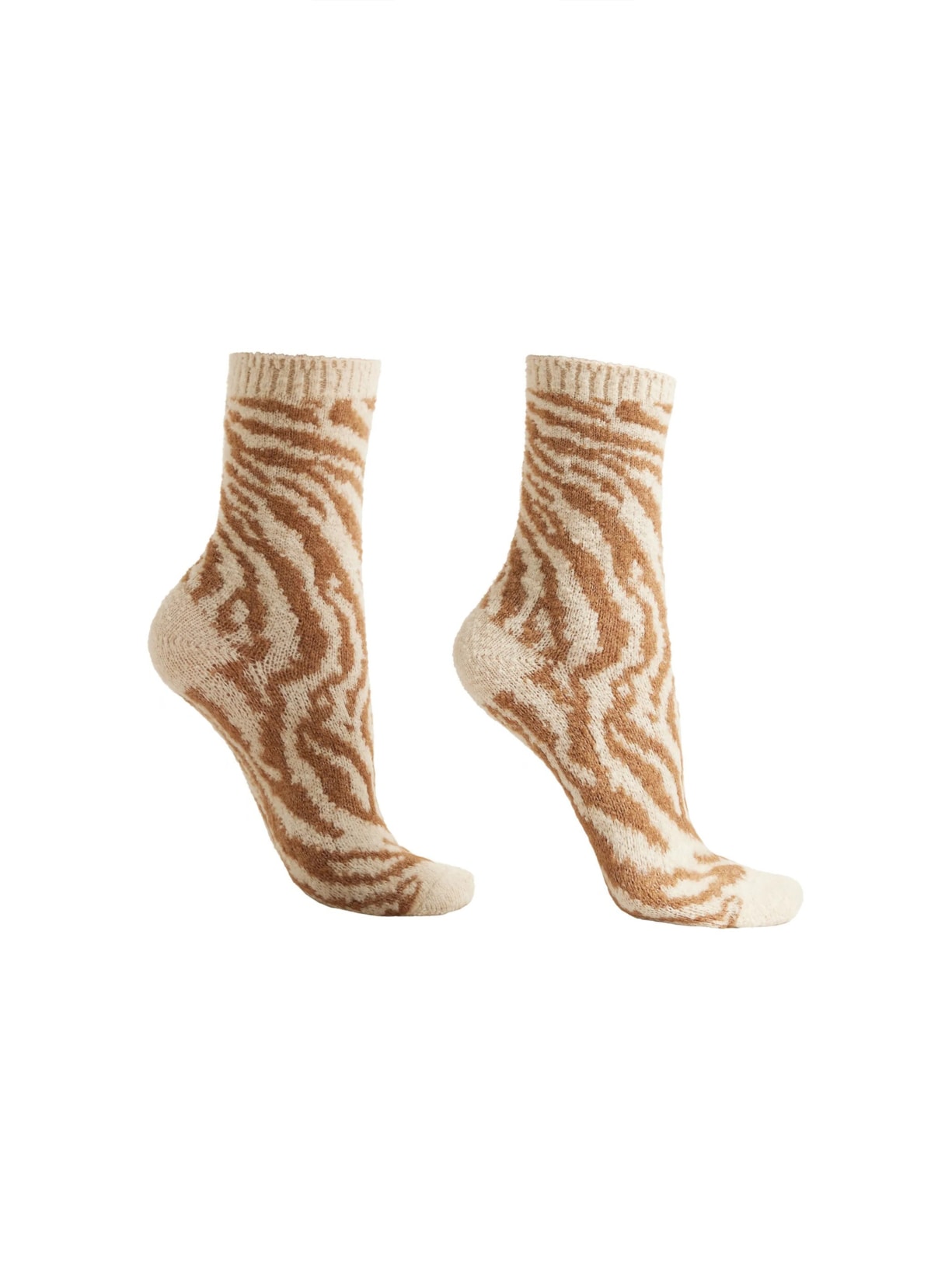 Meia Curta Efeito Soft Animal Print - Off-White