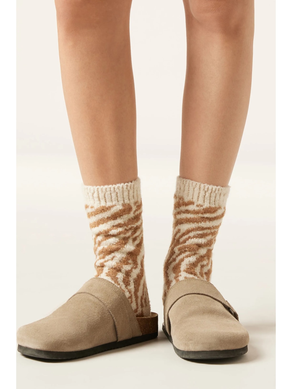 Meia Curta Efeito Soft Animal Print Off-White Calzedonia