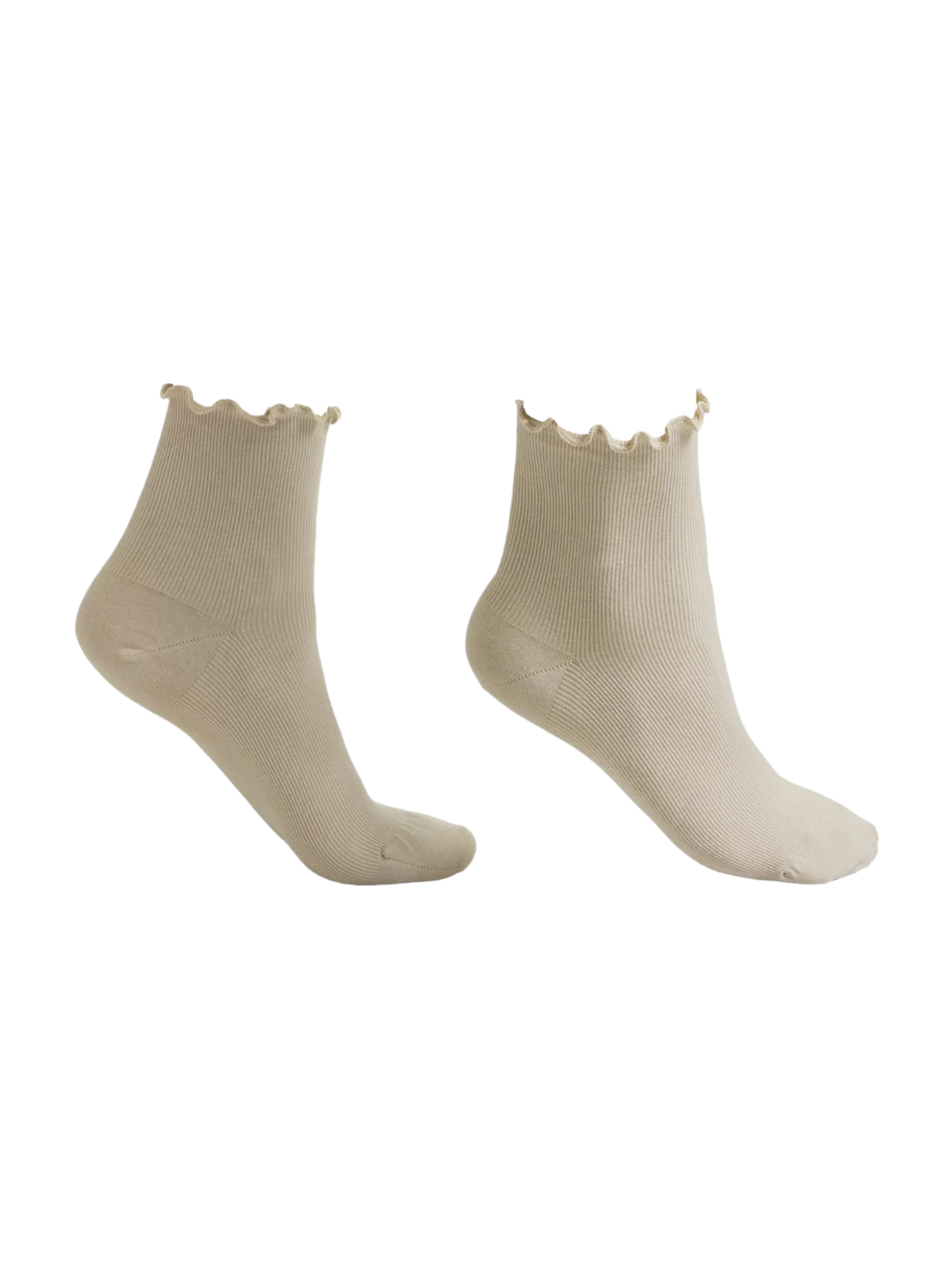 Meia Curta Em Algodão Canelado - Bege