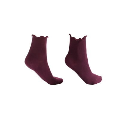 Meia Curta Em Algodão Canelado - Bordô