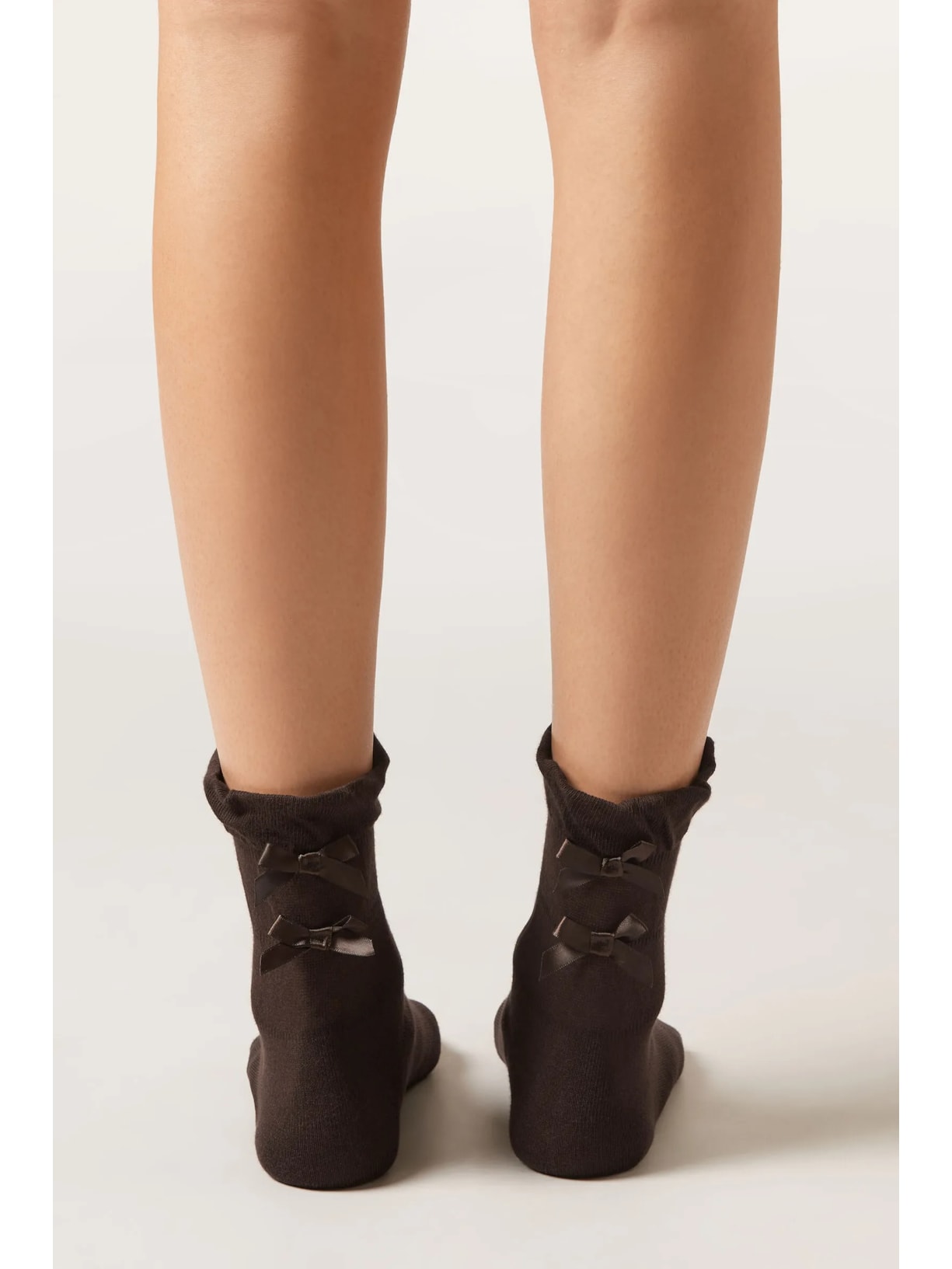 Meia Curta Em Algodão Com Laços Marrom Calzedonia