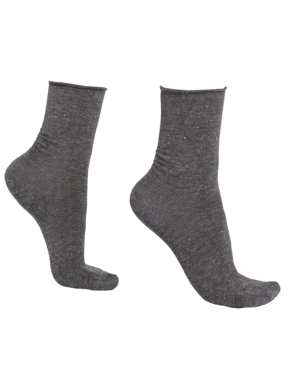 Meia Curta Em Cashmere Com Glitter - Cinza