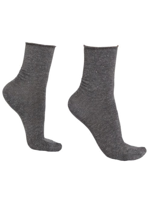 Meia Curta Em Cashmere Com Glitter - Cinza