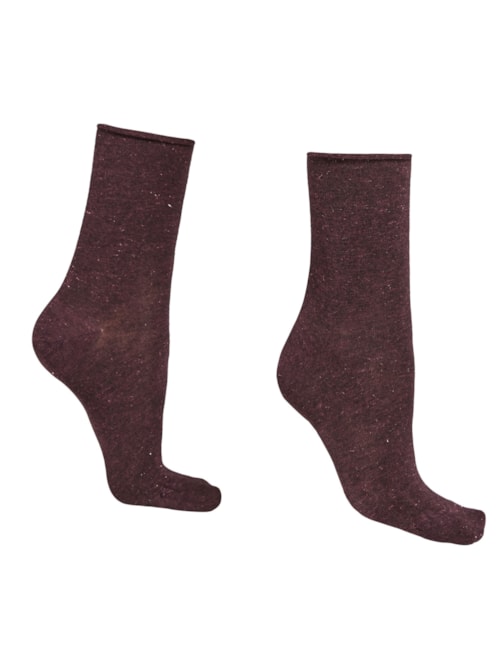 Meia Curta Em Cashmere Com Glitter - Roxo