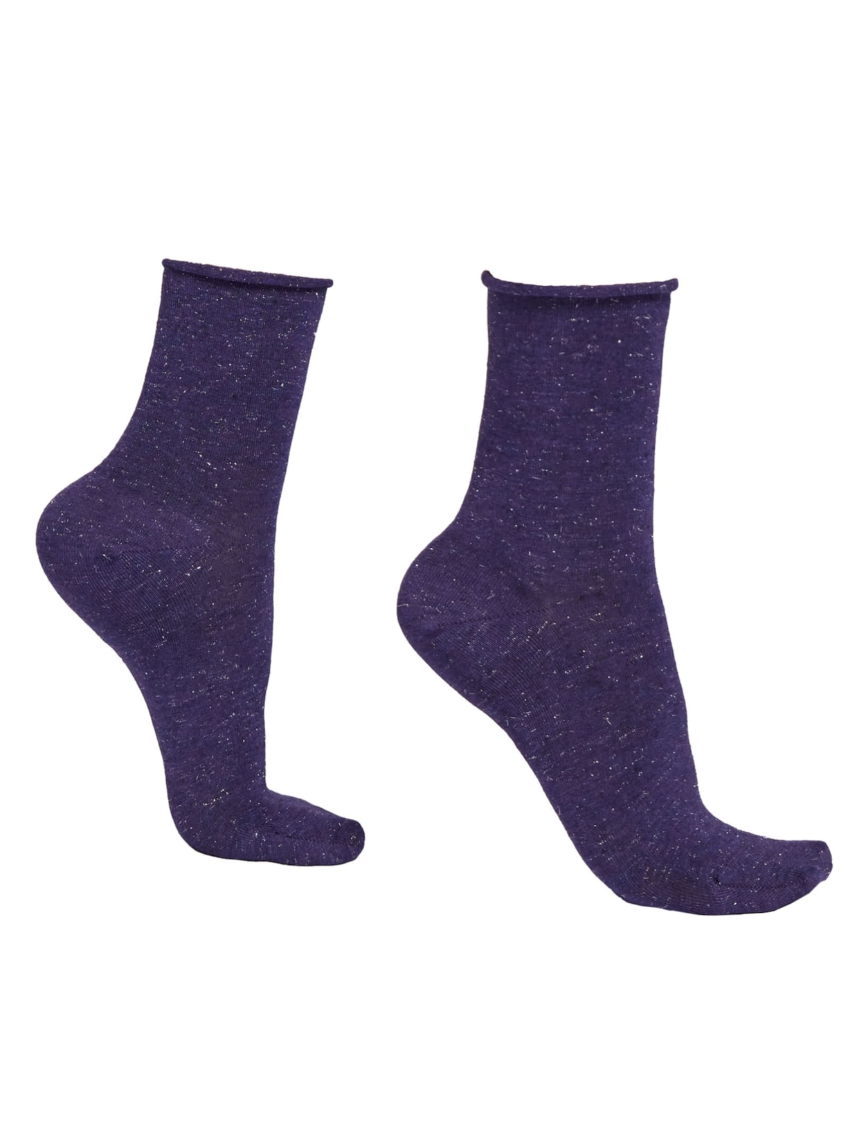 Meia Curta Em Cashmere Com Glitter - Roxo
