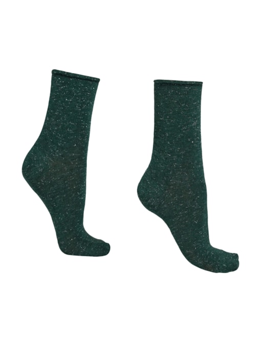 Meia Curta Em Cashmere Com Glitter - Verde