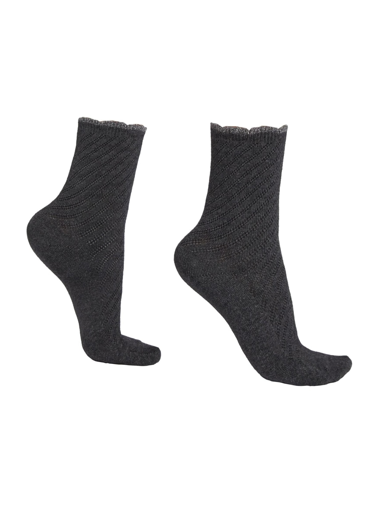 Meia Curta Em Cashmere e Borda Brilhante - Cinza