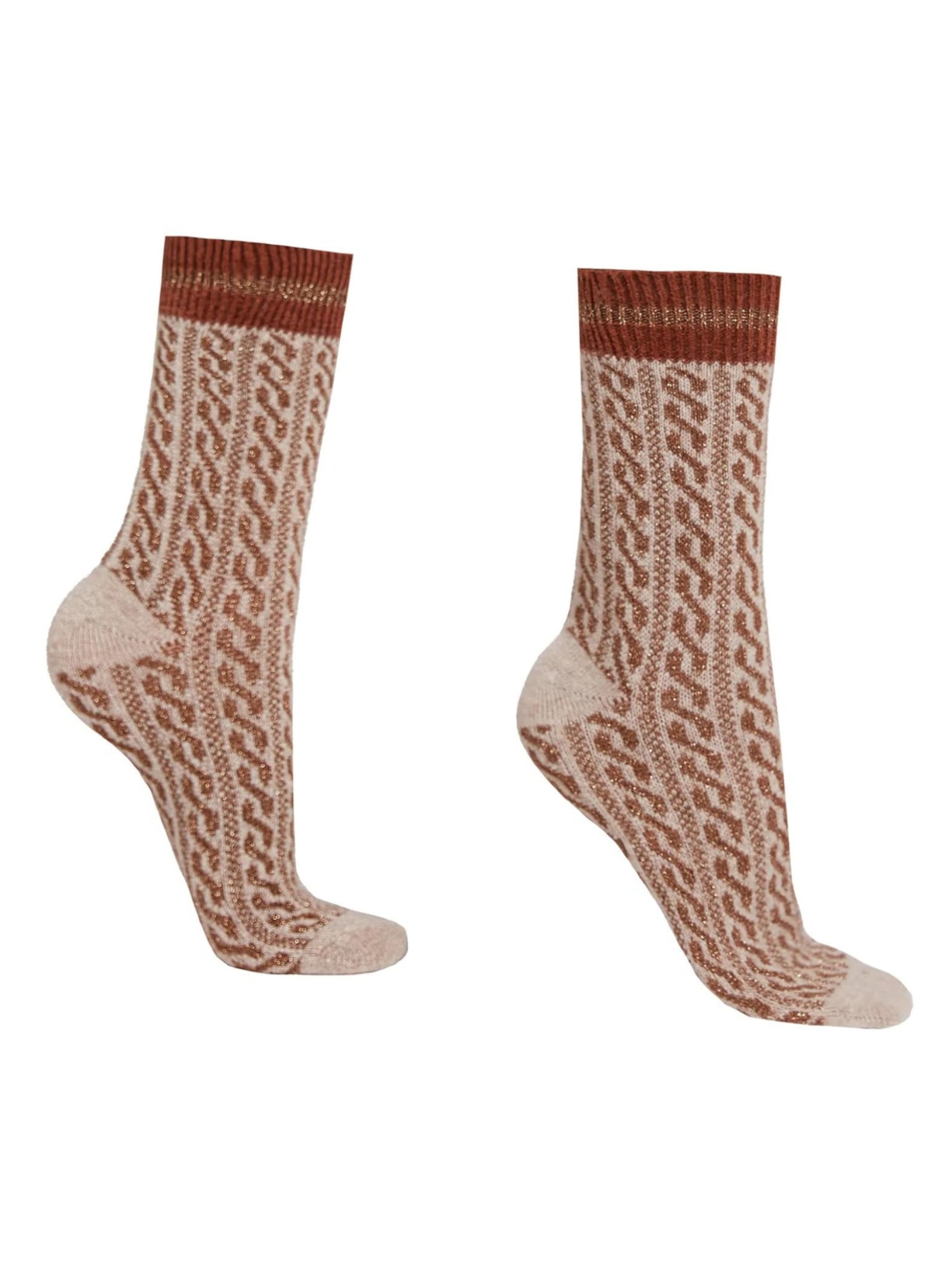 Meia Curta Em Cashmere e Glitter - Marrom