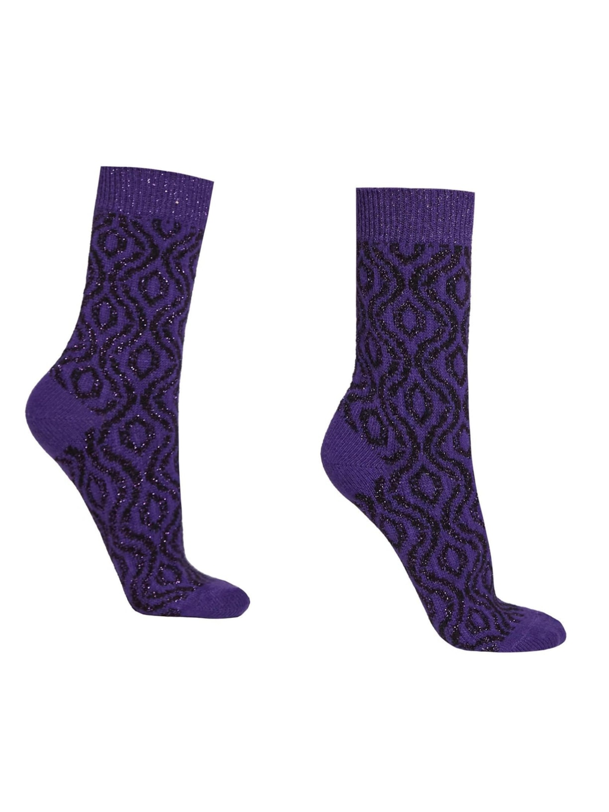 Meia Curta Em Cashmere e Glitter - Roxo