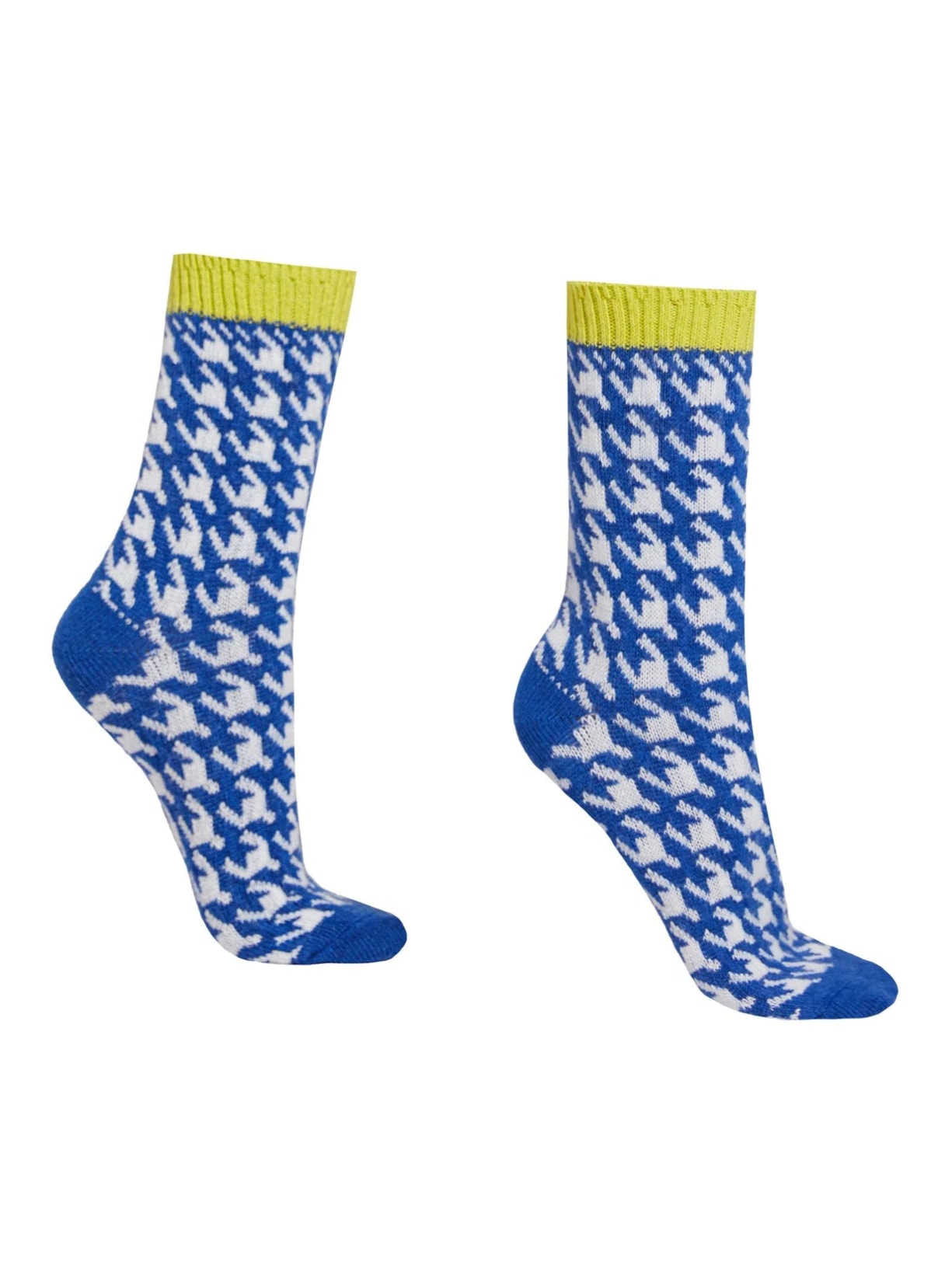 Meia Curta Em Cashmere e Padrão Pied-De-Poule - Azul