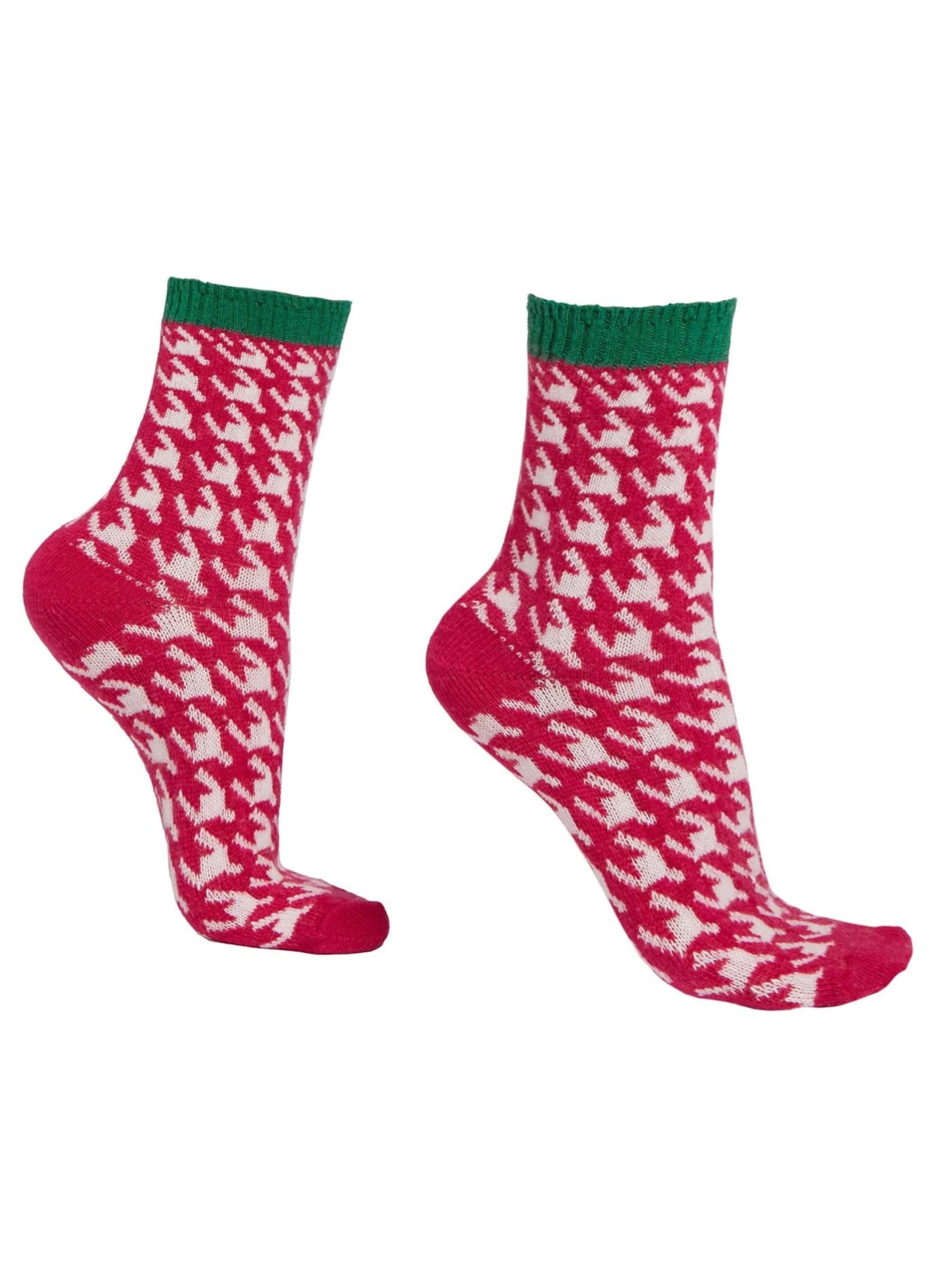 Meia Curta Em Cashmere e Padrão Pied-De-Poule - Rosa