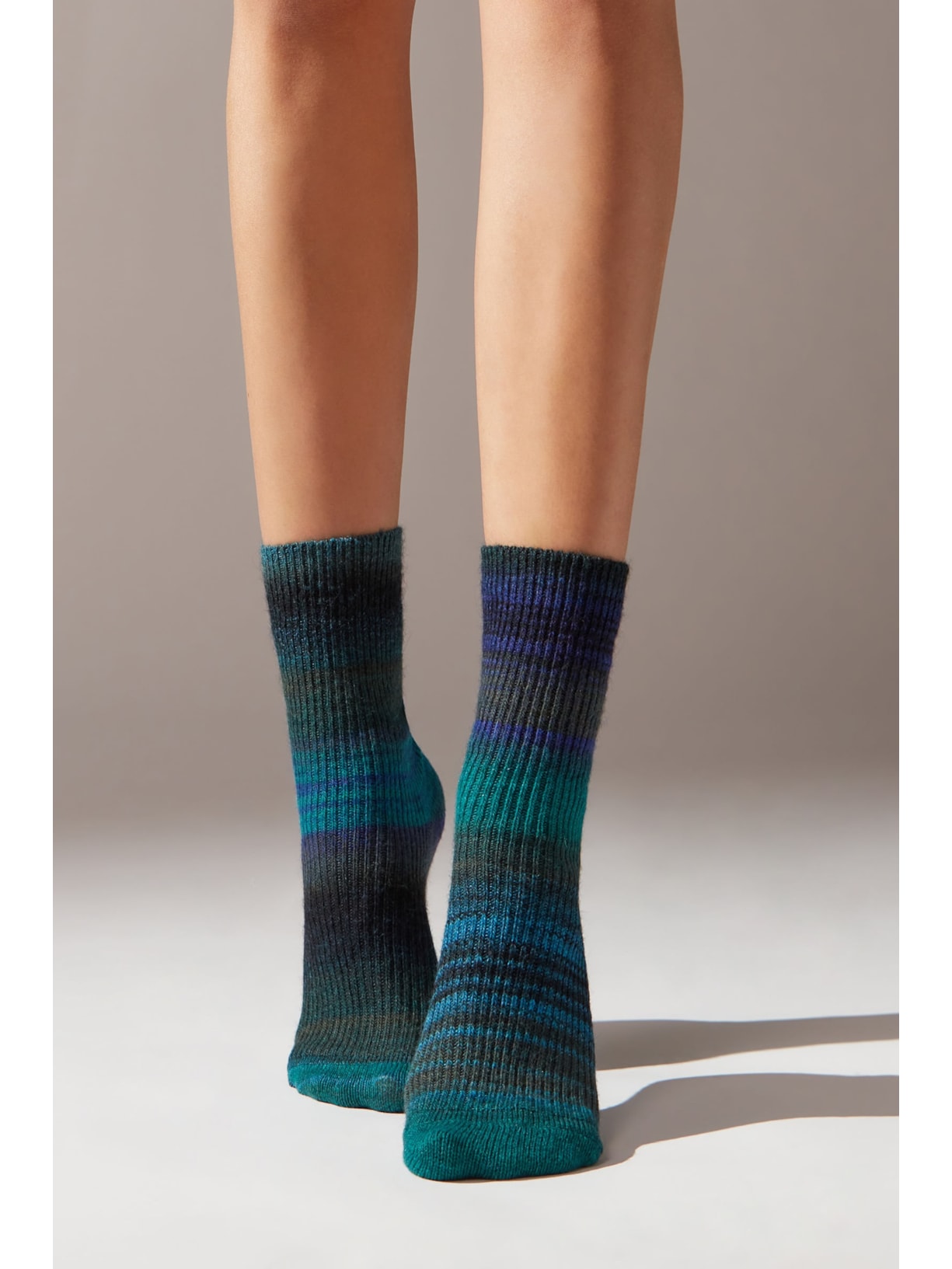 Meia Curta Em Lã Multicolorida Azul Calzedonia
