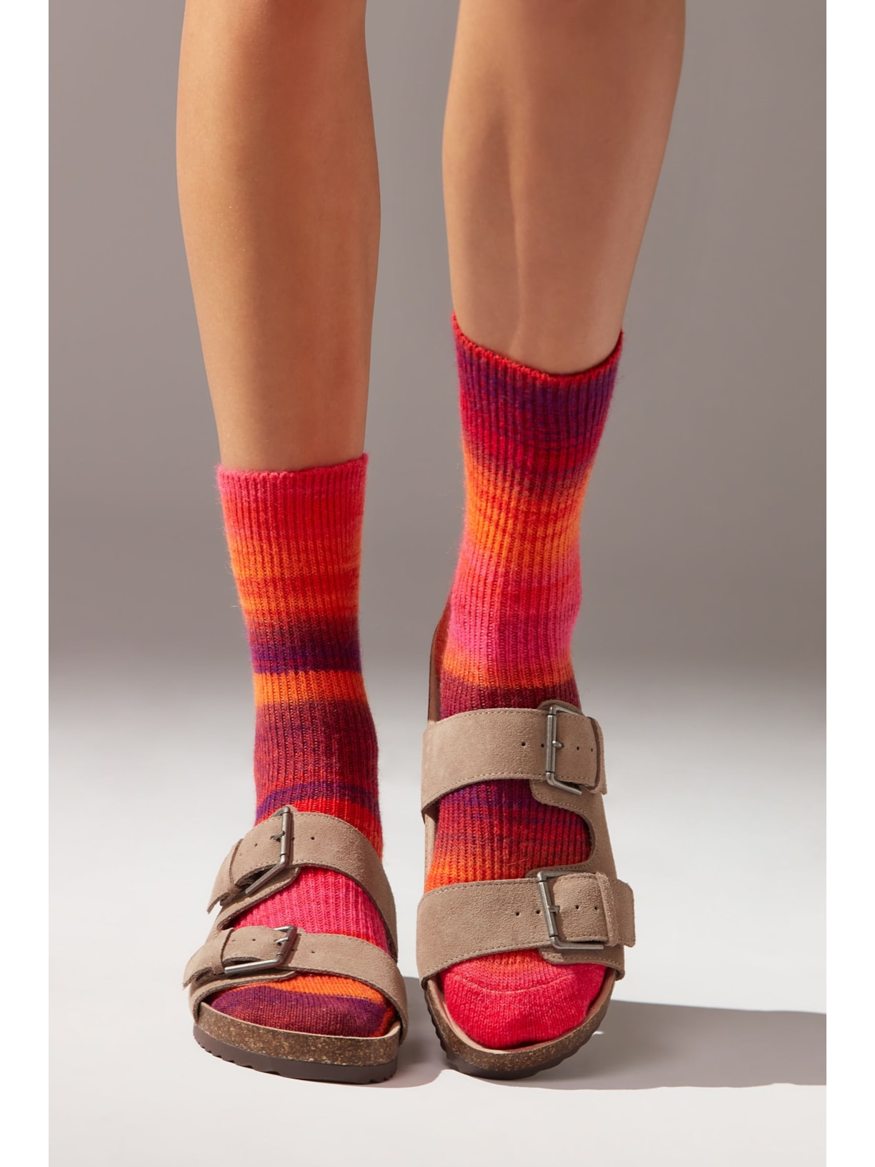 Meia Curta Em Lã Multicolorida Laranja Calzedonia