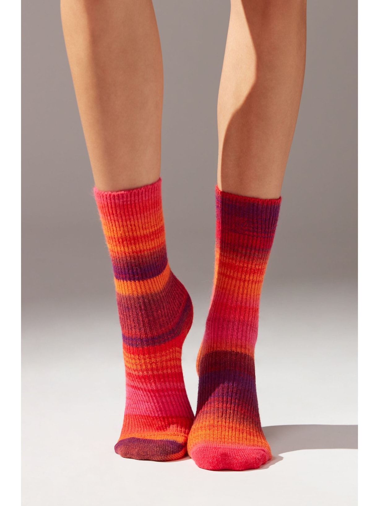 Meia Curta Em Lã Multicolorida Laranja Calzedonia
