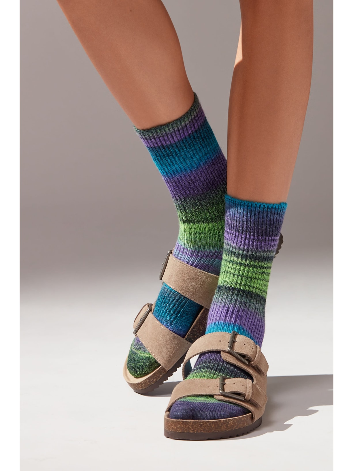 Meia Curta Em Lã Multicolorida Verde Calzedonia