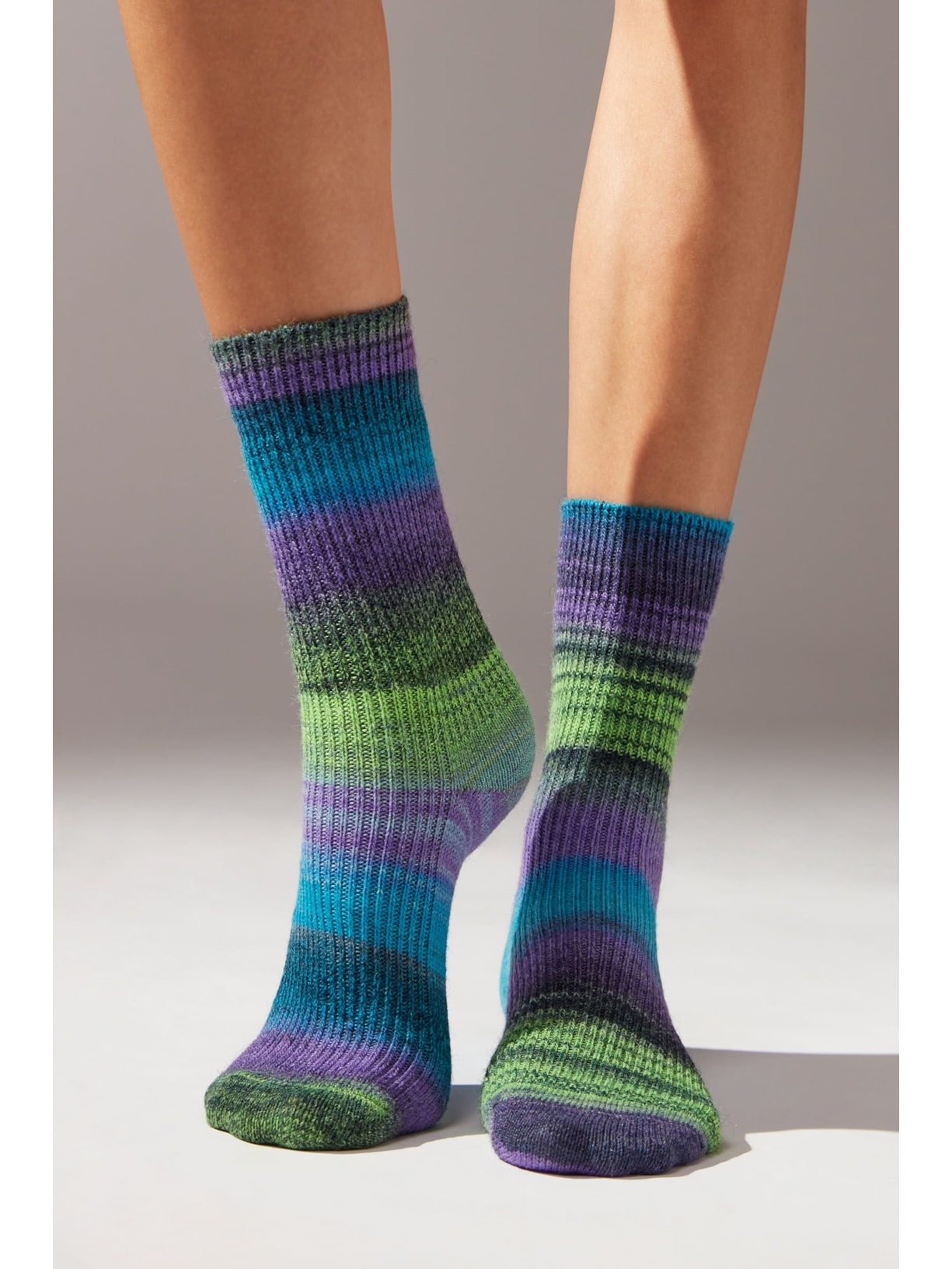 Meia Curta Em Lã Multicolorida Verde Calzedonia