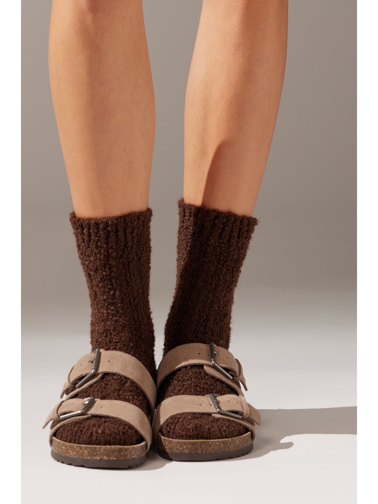 Meia Curta Em Lã Teddy Marrom Calzedonia