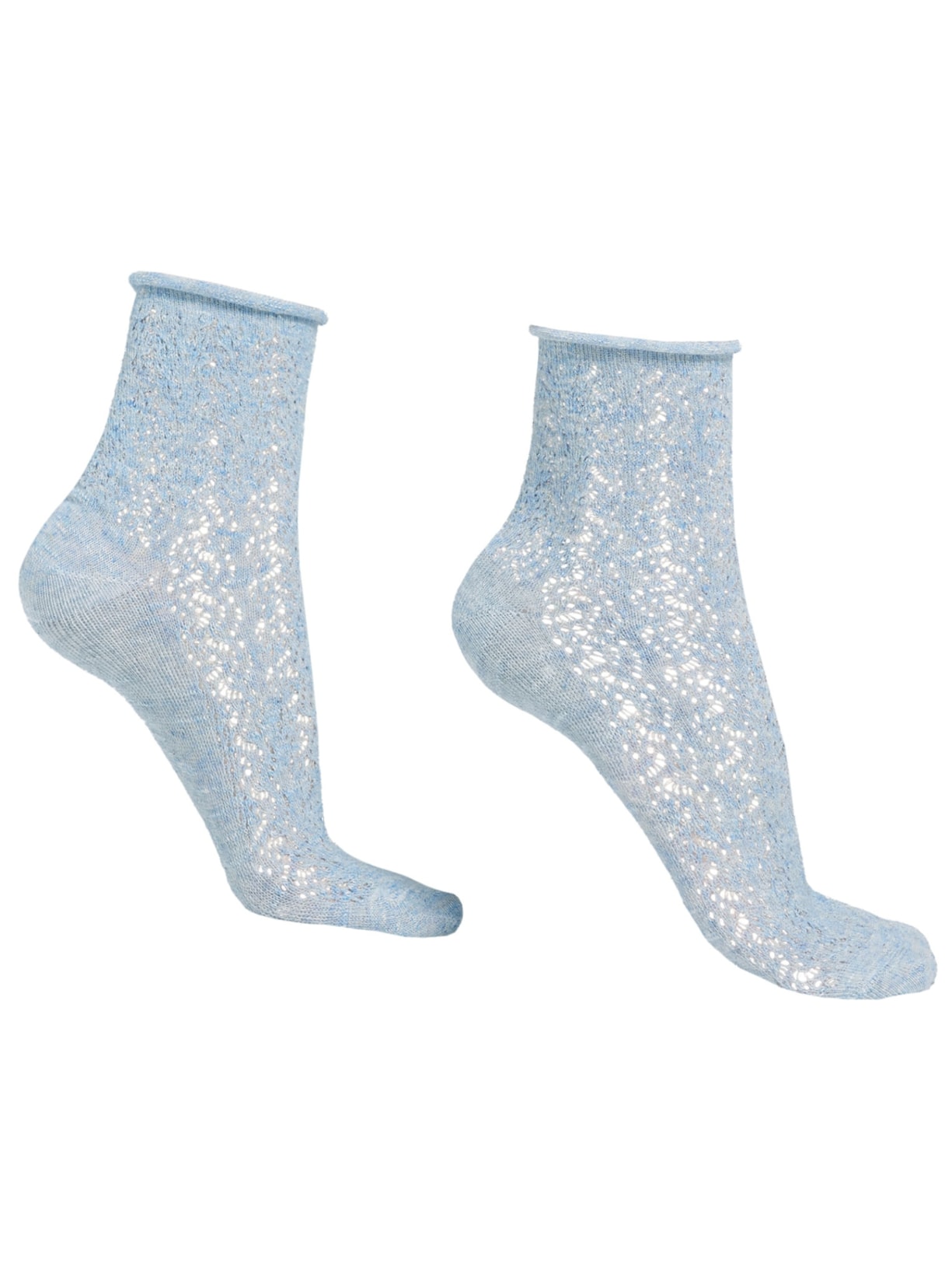 Meia Curta Em Linho Perfurado - Azul