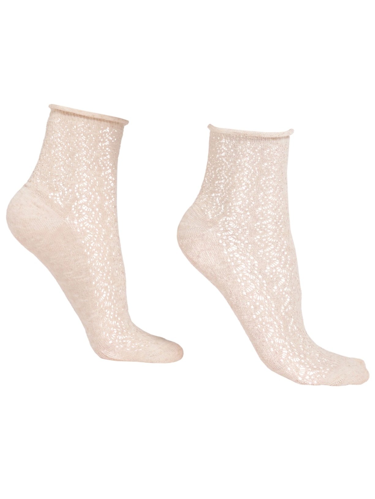 Meia Curta Em Linho Perfurado - Off-White