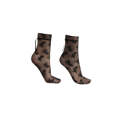 Meia Curta Em Renda Com Padrão Floral - Preto