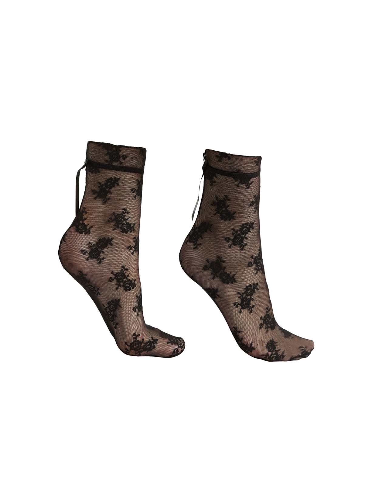 Meia Curta Em Renda Com Padrão Floral - Preto