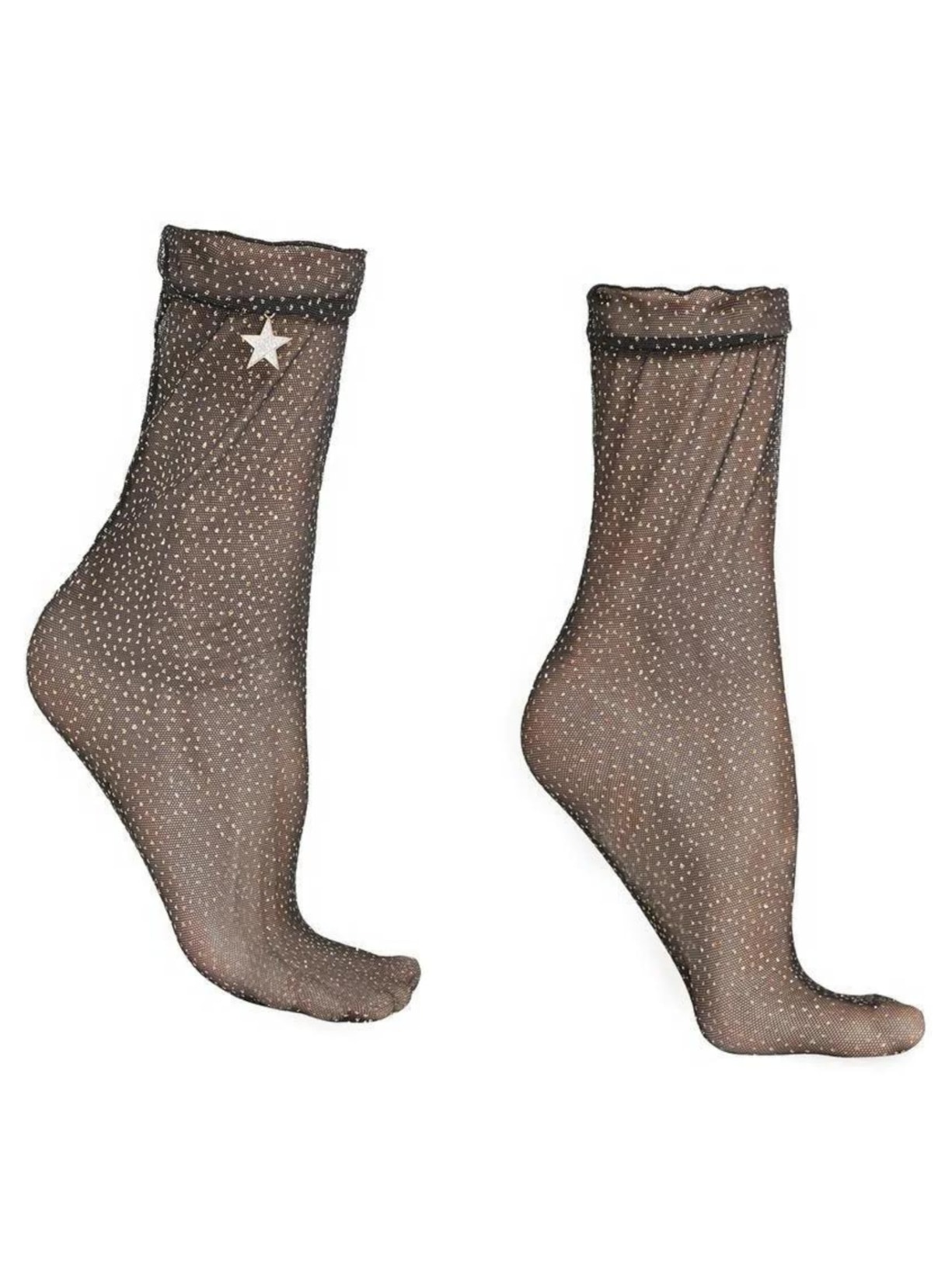 Meia Curta Em Tule Com Glitter e Estrela - Preto