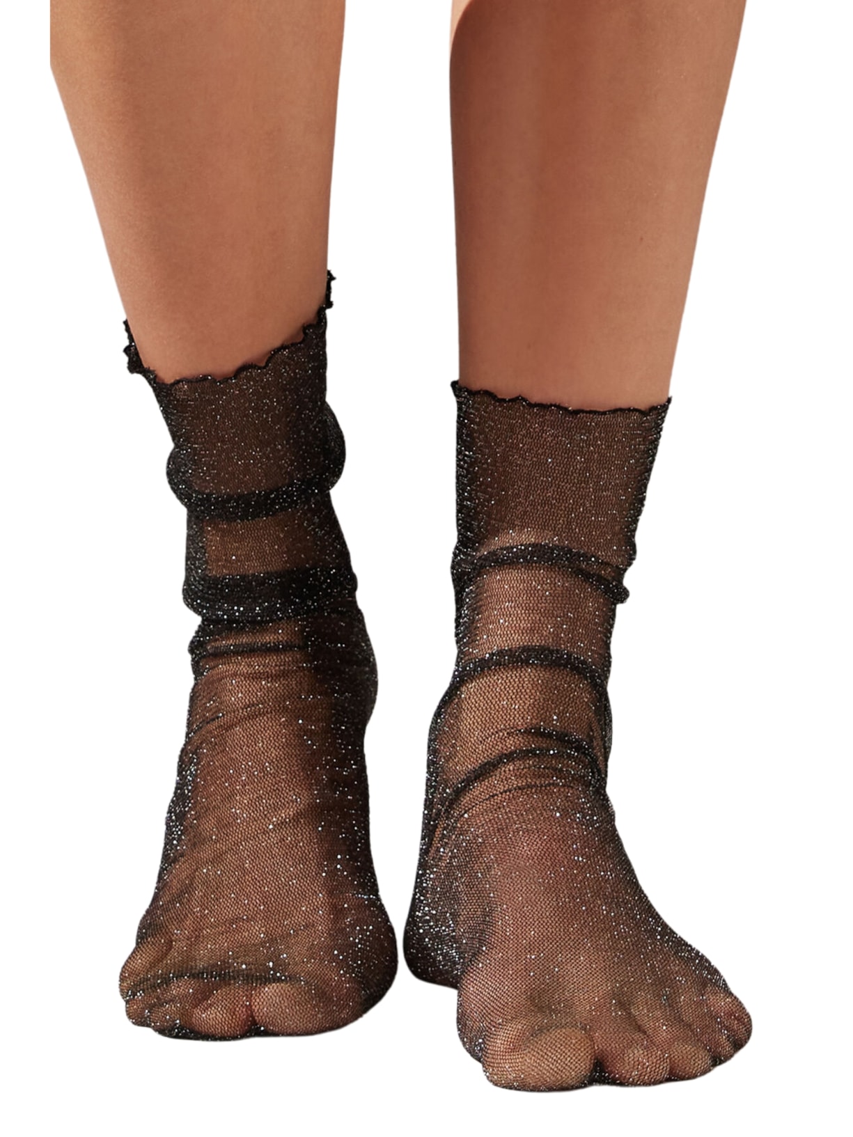 Meia Curta Em Tule Com Glitter - Preto