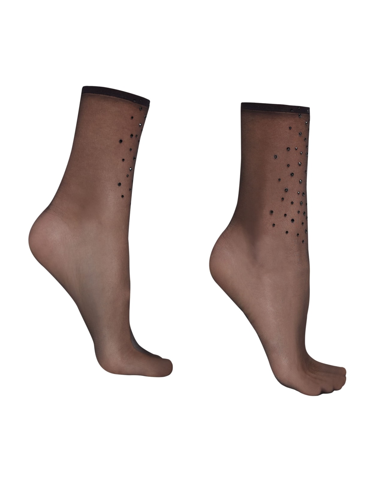 Meia Curta Em Tule Com Strass - Preto