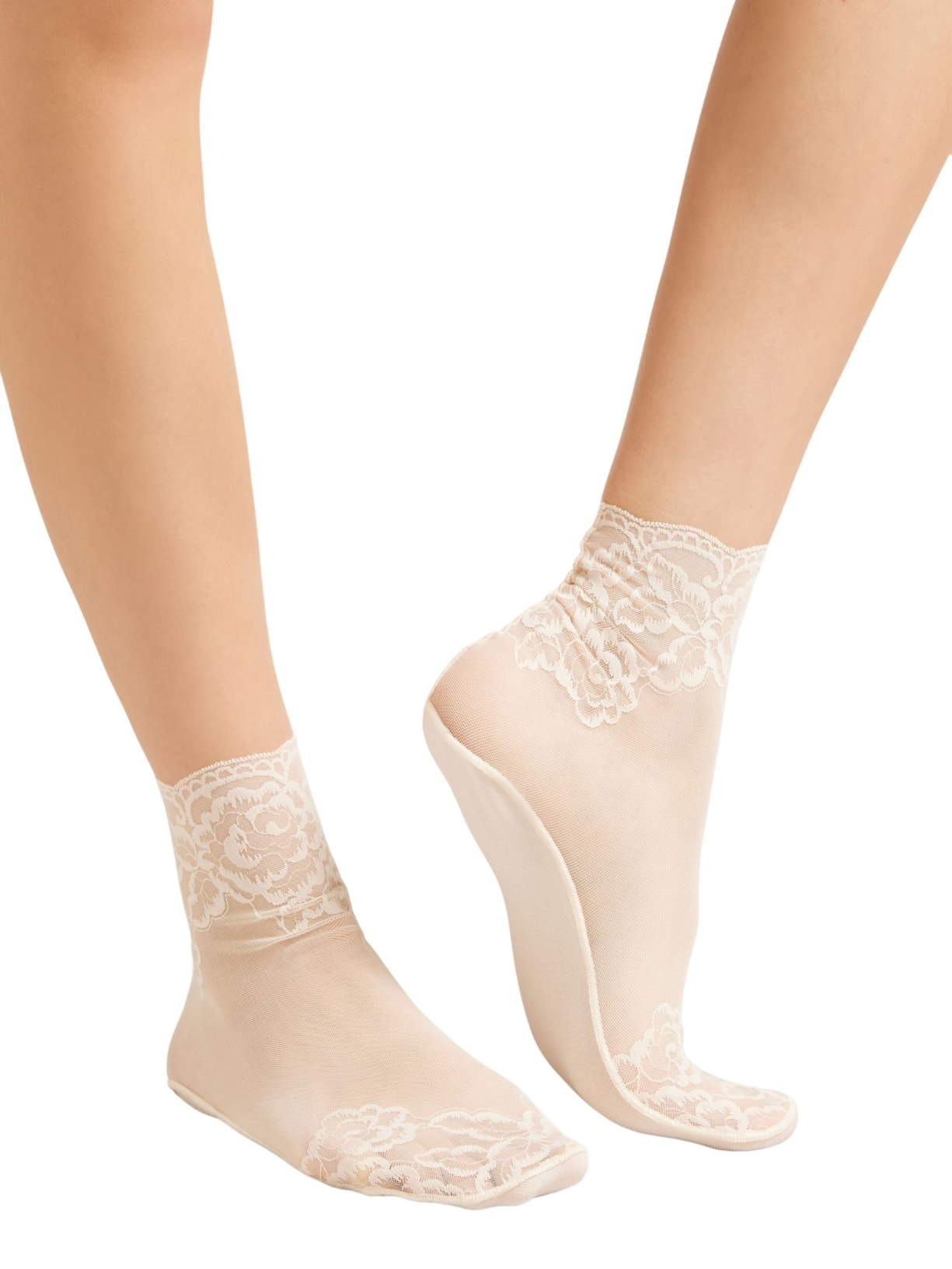 Meia Curta Em Tule e Renda Off-White Calzedonia
