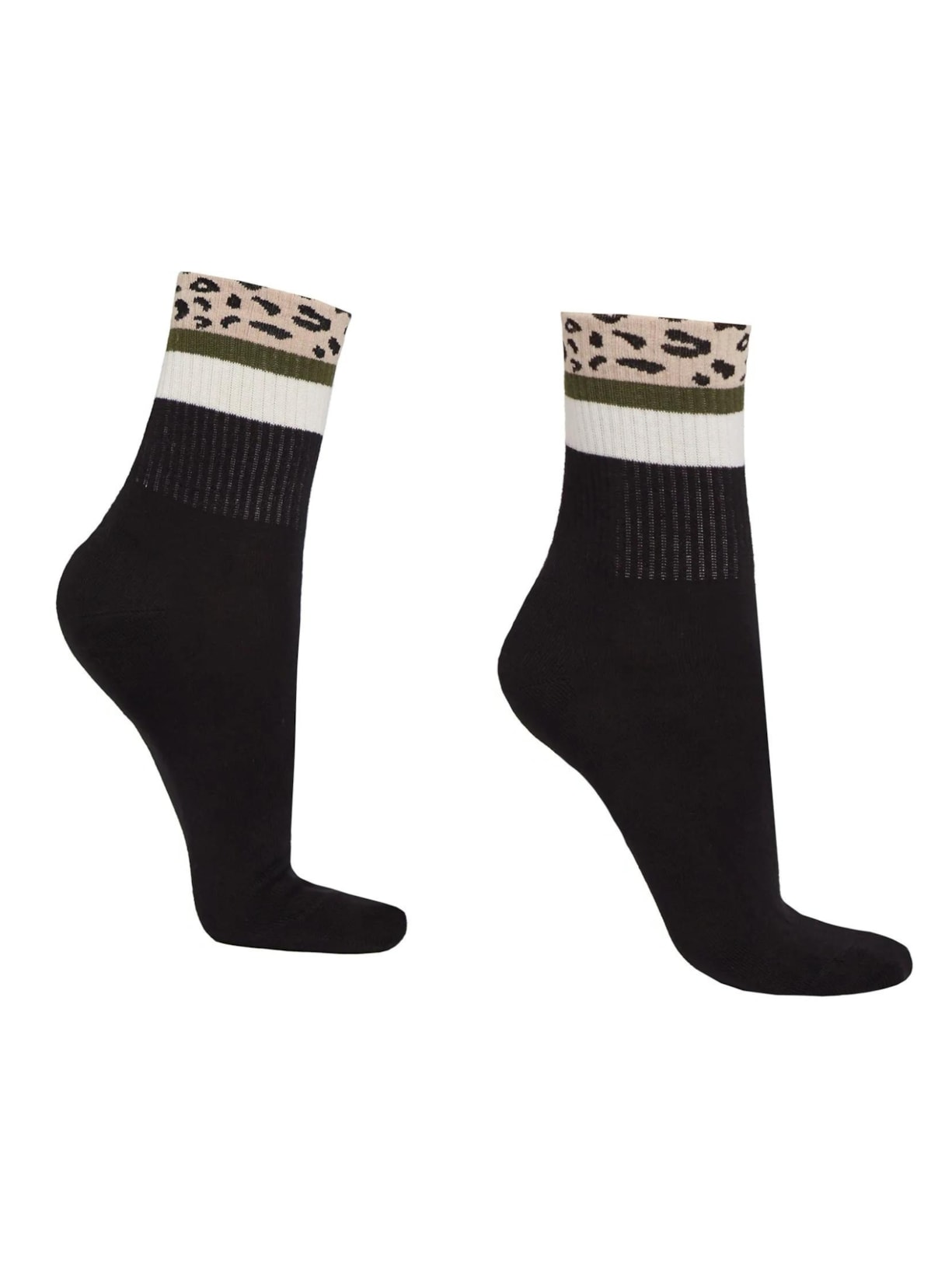 Meia Curta Esportiva Animalier - Preto