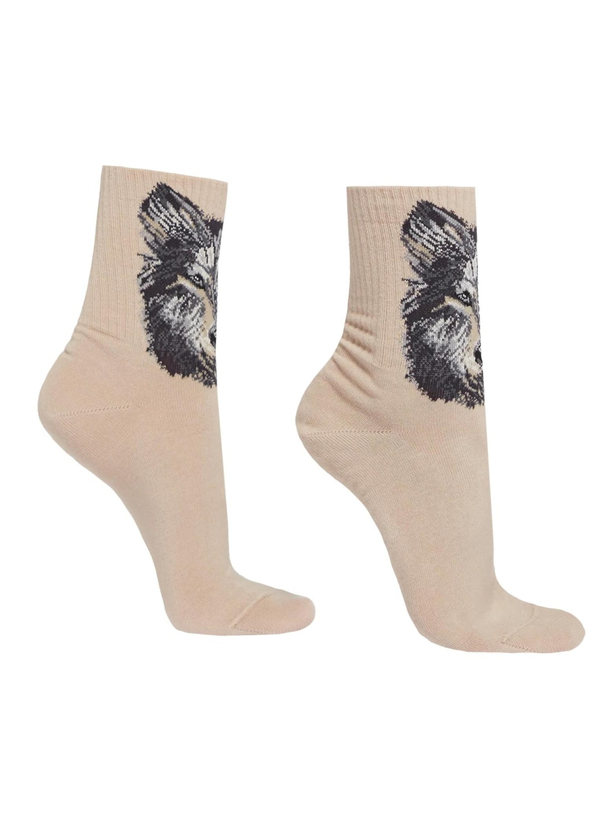 Meia Curta Esportiva Com Desenho Animalier - Bege