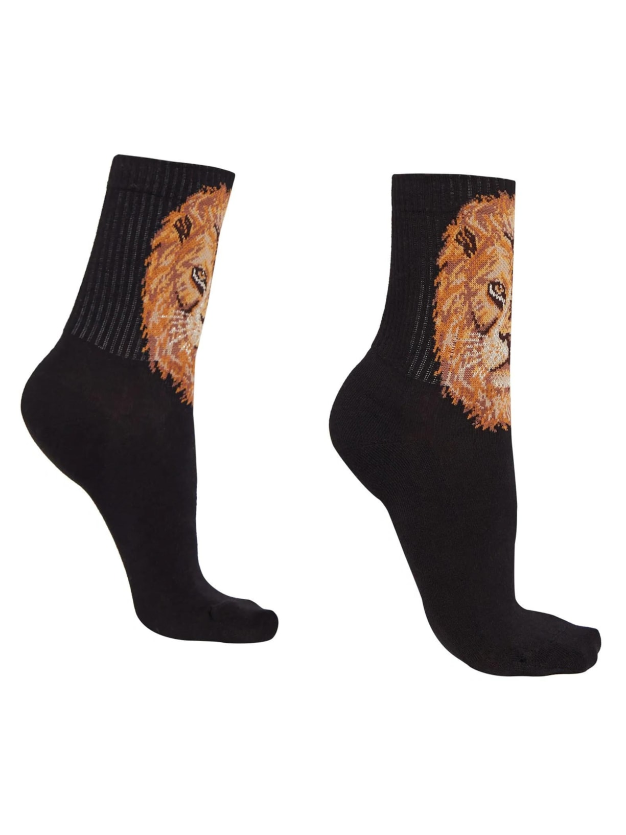 Meia Curta Esportiva Com Desenho Animalier - Preto