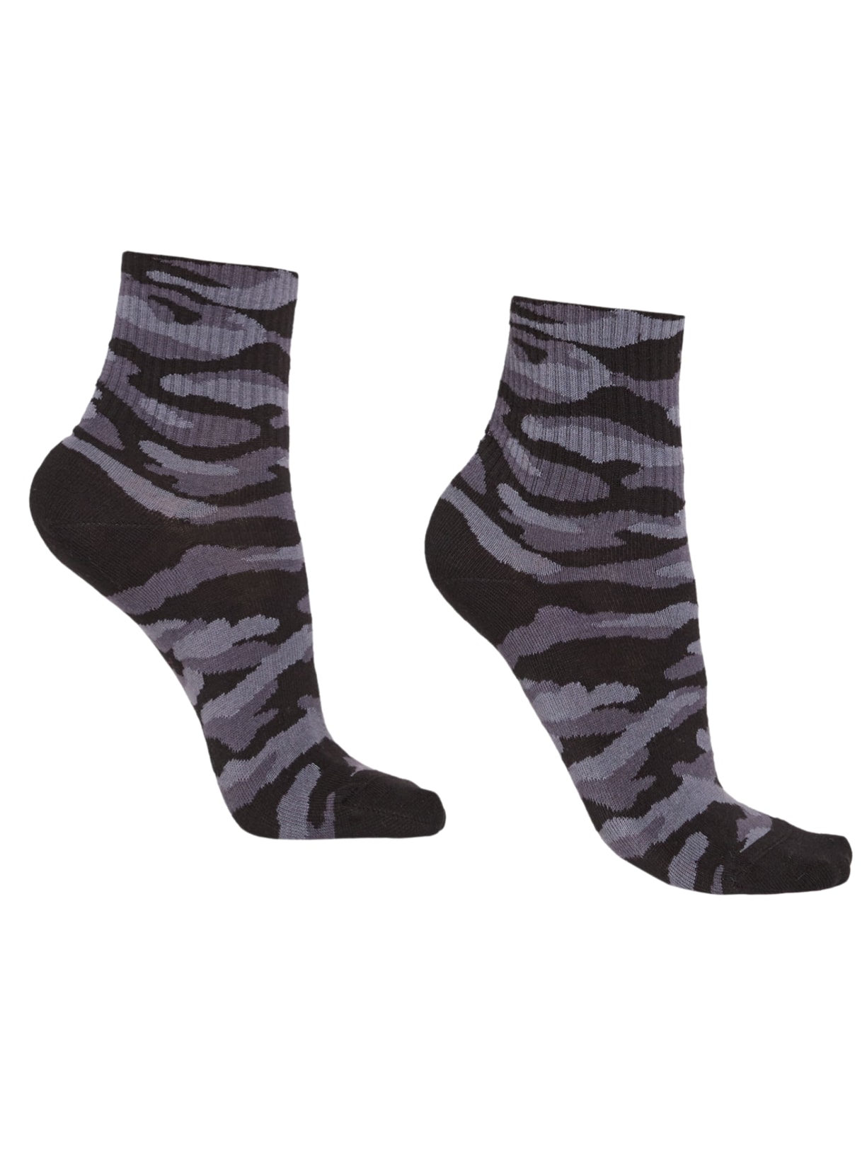 Meia Curta Esportiva Com Padrão Camuflado - Preto