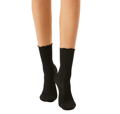 Meia Curta Estilo Romântico Com Cashmere - Preto