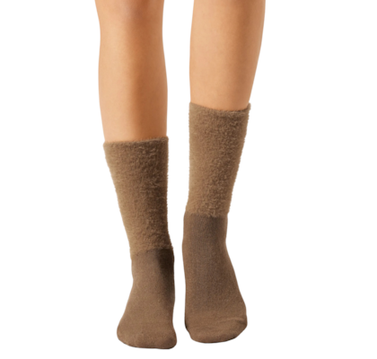 Meia Curta Fluffy Com Cashmere - Marrom